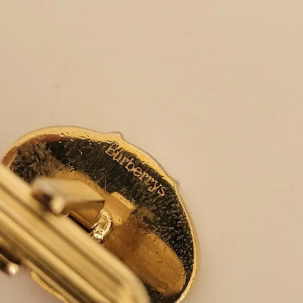 Burberry Cufflinks Set Gold Purple Tone Logo Vintage Square Hallmark Retro